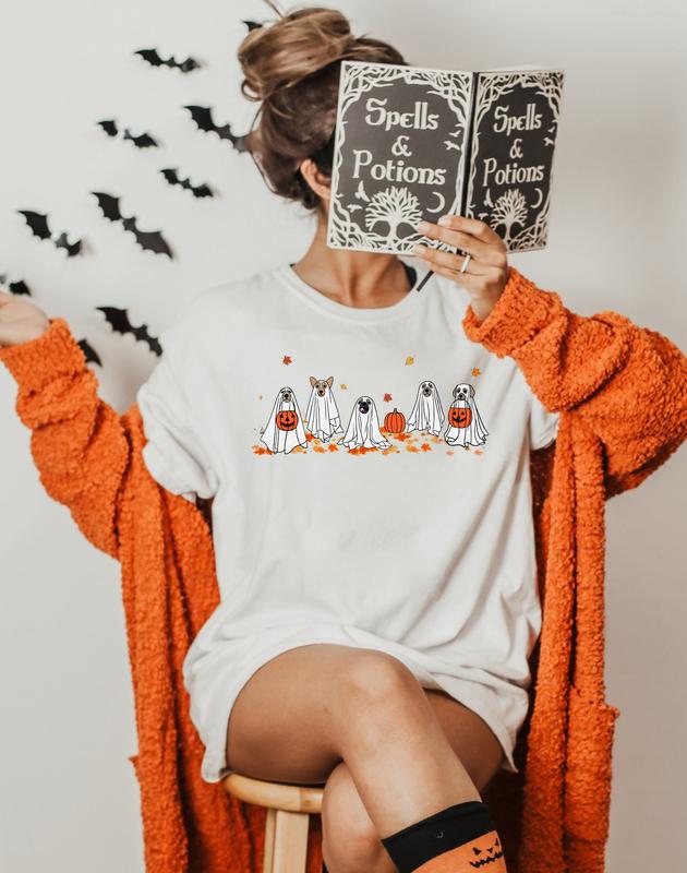 Сute Ghost Dog Shirt, Halloween Shirt, Ghost Shirt, Dog Lovers Shirt, Halloween Dog Shirt, Spooky Season Tee Top Womenswear
