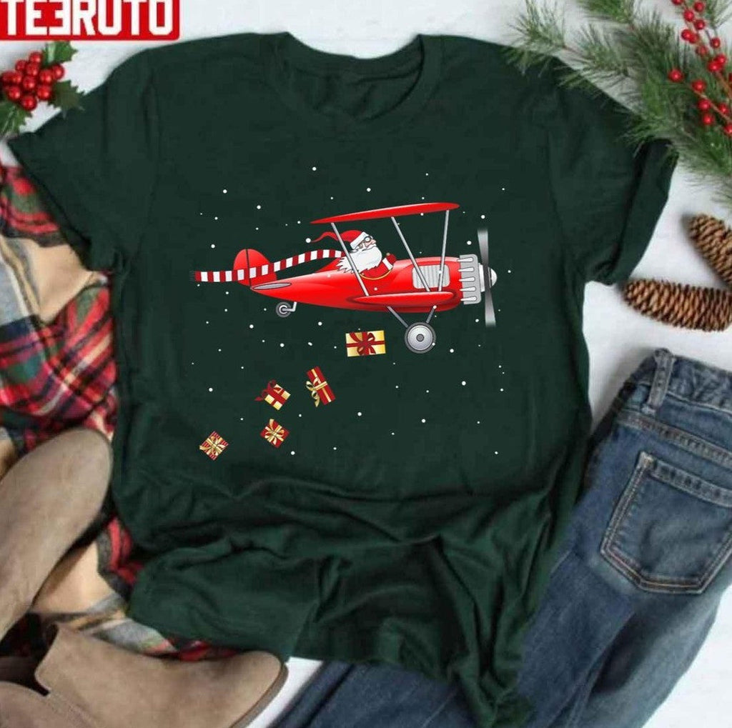 Santa Claus Pilot Flying Airplane Tee Christmas Unisex Sweatshirt