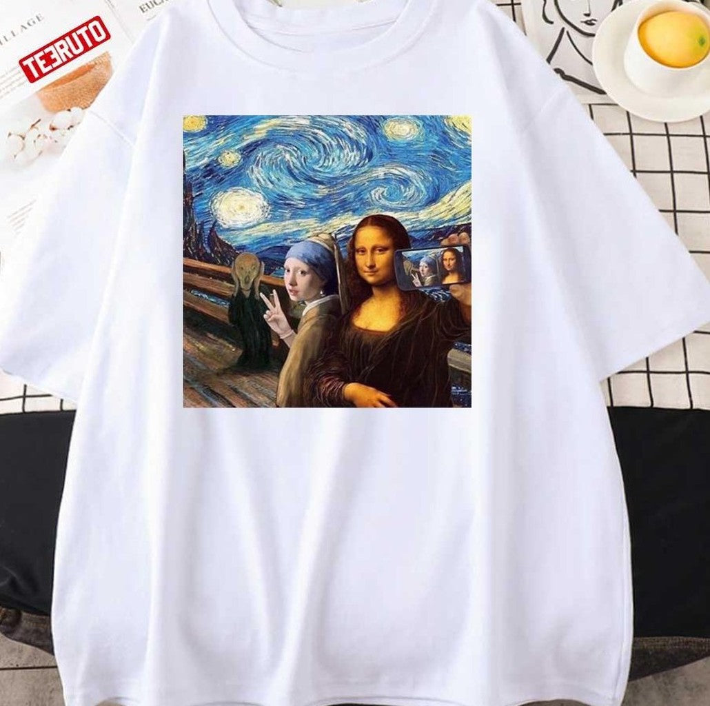 Scream Selfie Paintings Mash Up Mona Lisa Girl With A Pearl Earring Unisex T-Shirt