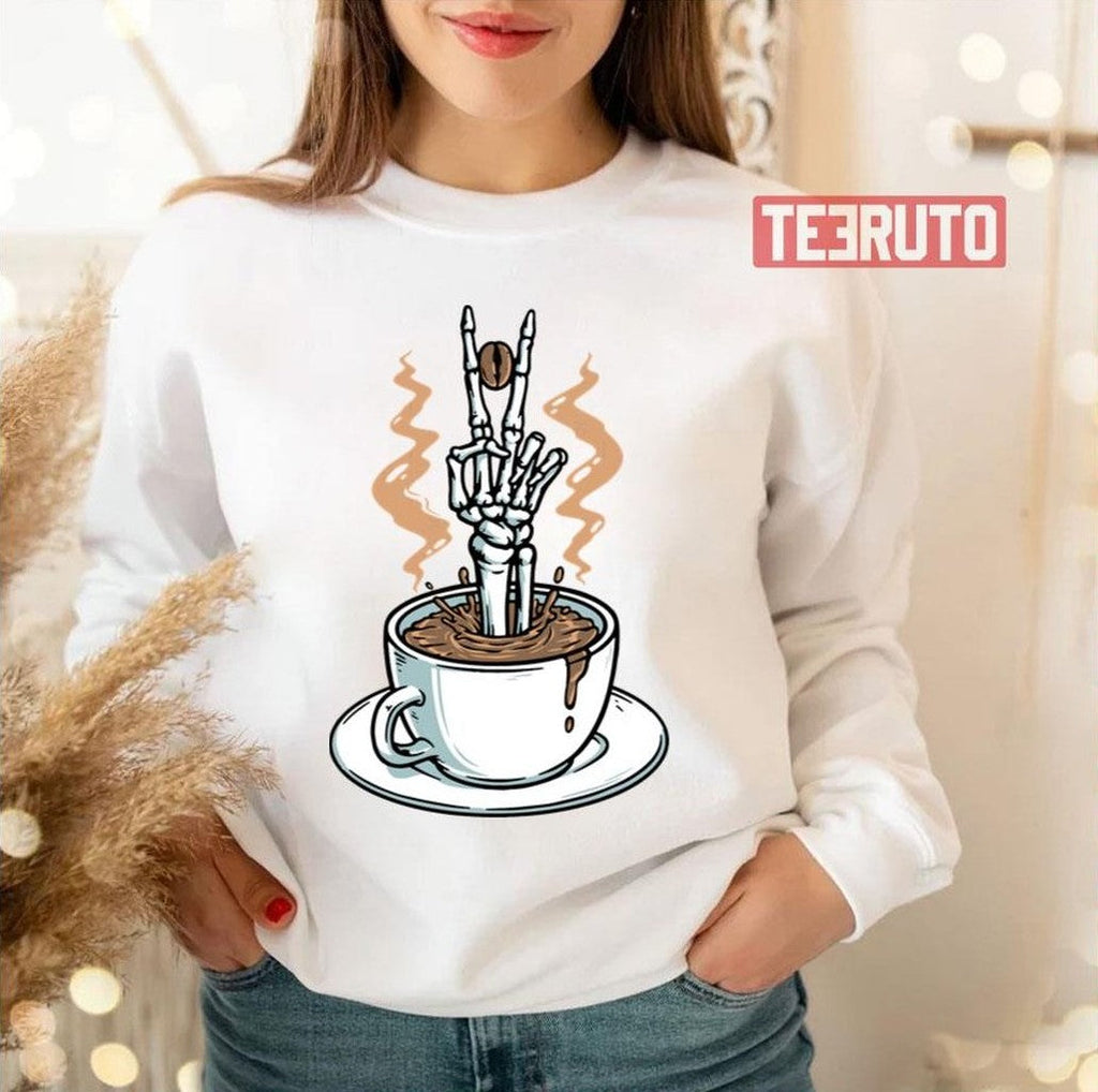 Skeleton In Capuchino Dead Inside But Still Caffeinated Unisex T-Shirt