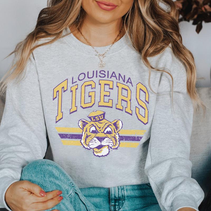 Vintage Football Sweatshirt, Louisiana Tigers Team Wear, Classic Sport Comfort, Women's Gift for Fans, Men, Unisex Collection, Cotton HS0029