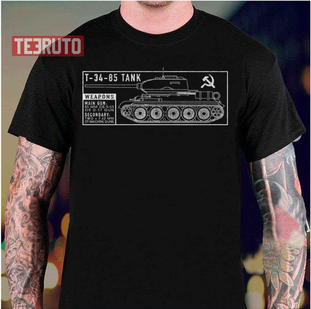 Artist Blueprint Illustration Of The T 34 85 Soviet Tank Unisex T-Shirt