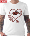 Nurse Love Arkansas Razorbacks Heartbeat Unisex T-Shirt