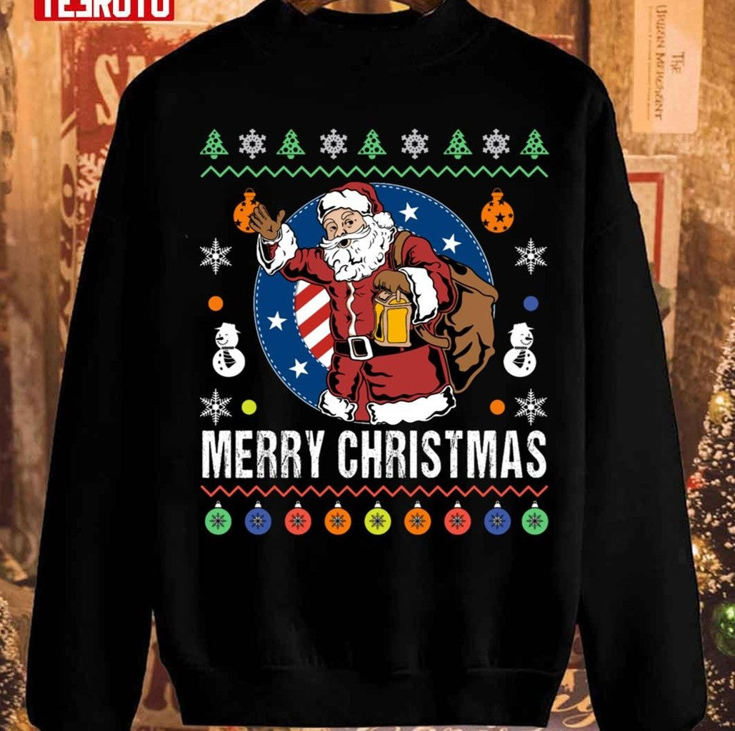 Santa Claus Patriotic Christmas Ornaments Xmas Us Flag Unisex Sweatshirt
