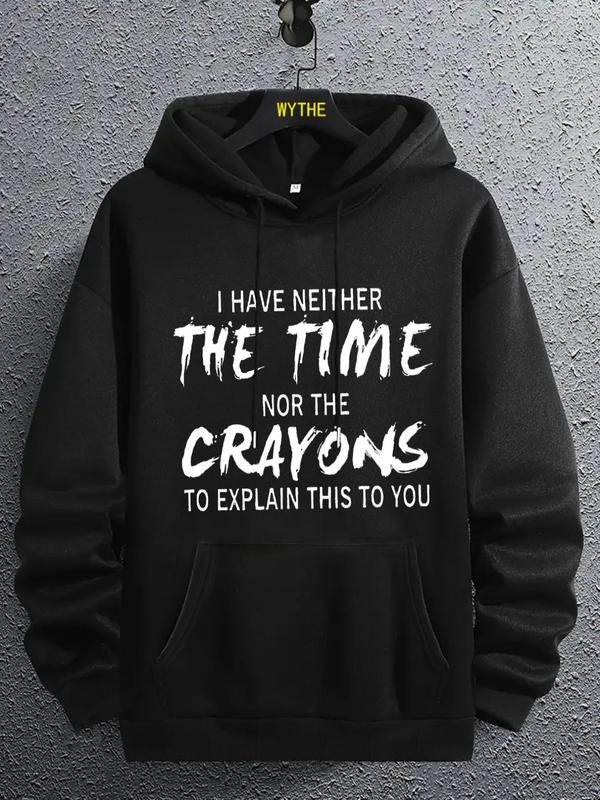 Men's Letter Print Drawstring Pocket Hoodie, Essentials Sweatshirt, Long Sleeve Regular Fit, Men's Clothing for Going OutÂ 