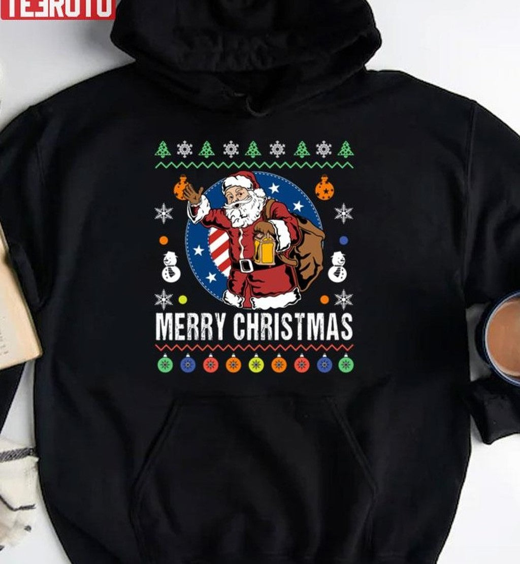 Santa Claus Patriotic Christmas Ornaments Xmas Us Flag Unisex Sweatshirt