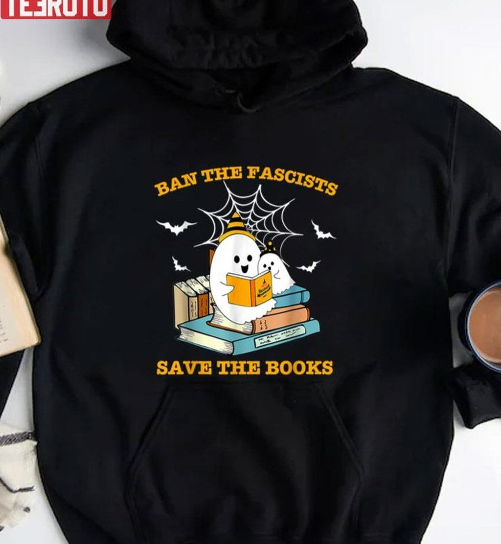 Ban The Fascists Save The Books Funny Retro Ghost Halloween Unisex Sweatshirt