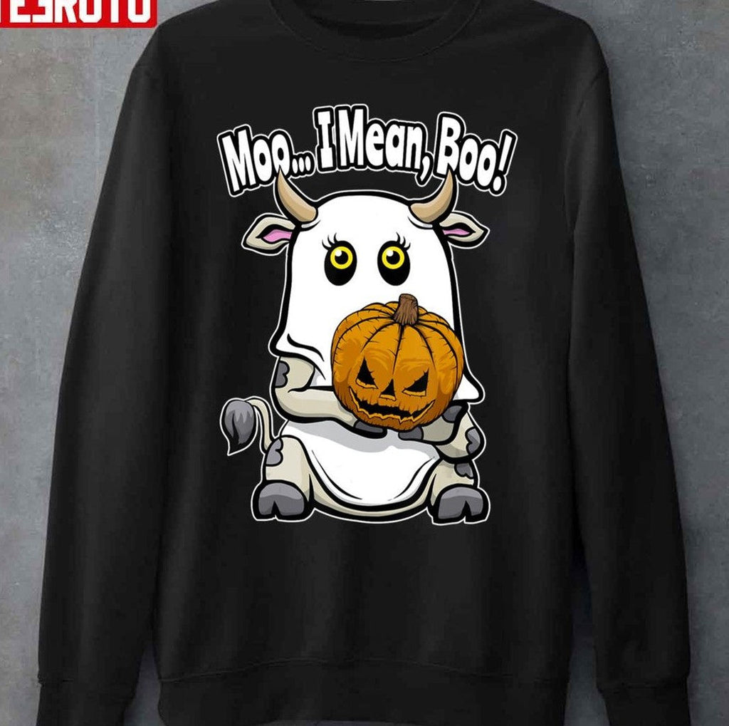 Moo I Mean Boo Ghost Cow Lover Halloween Pumpkin Unisex Sweatshirt
