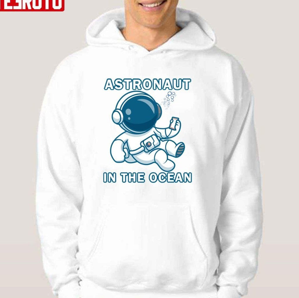 Astronaut In The Ocean Holding Phone In Deepwater Unisex T-Shirt