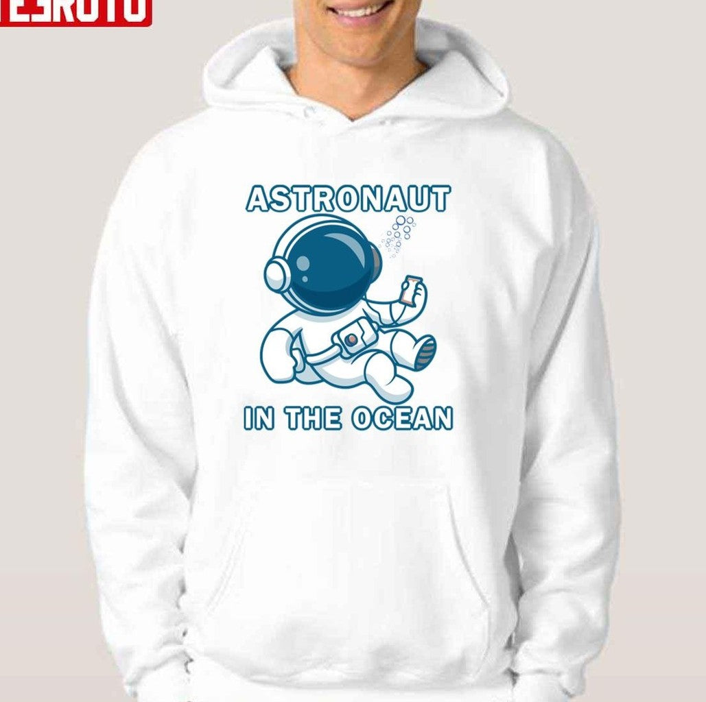 Astronaut In The Ocean Holding Phone In Deepwater Unisex T-Shirt