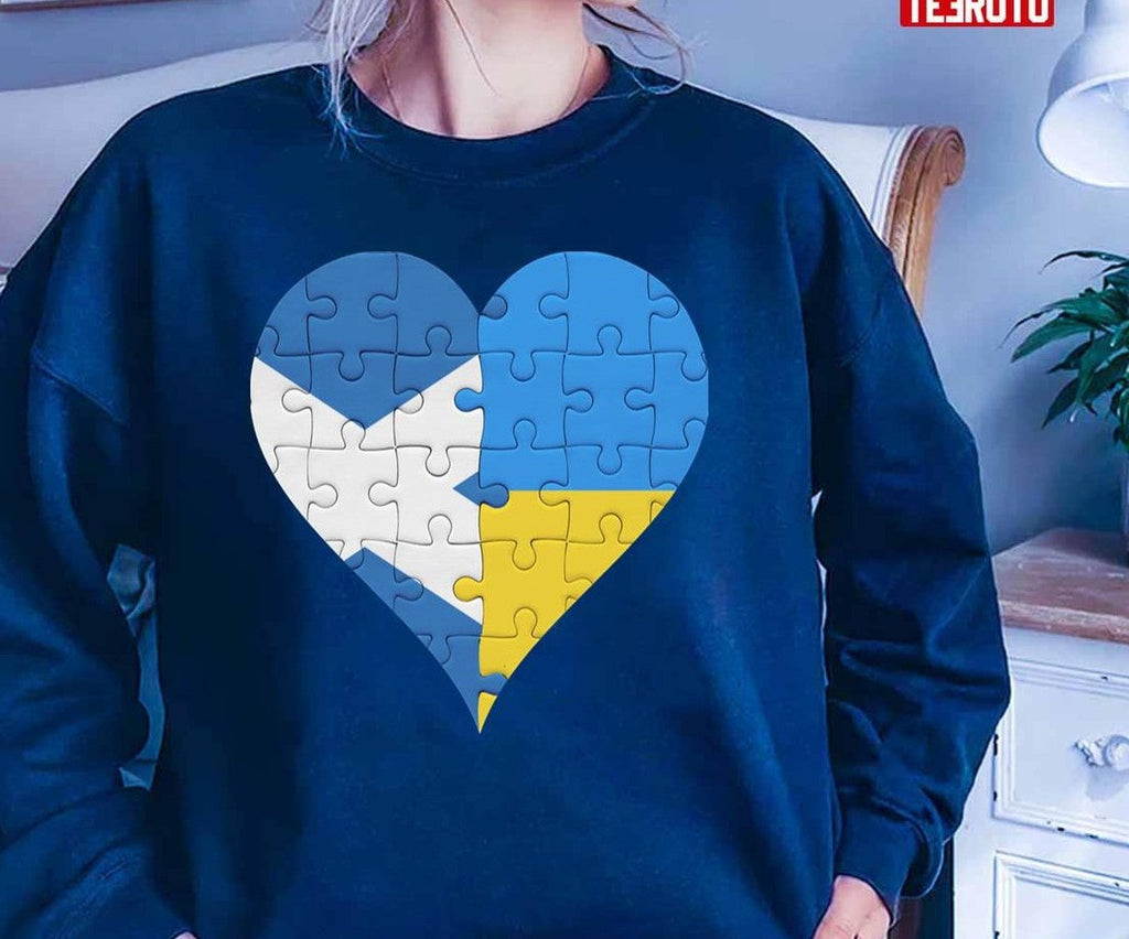 Scottish Ukrainian Flag United Heart Jigsaw Puzzle Scotland Ukrain Unisex T-Shirt