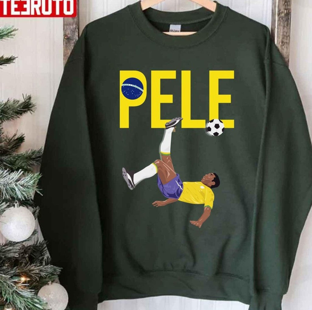 Bicycle Kick Pele Soccer Football Brazil Globe Flag Yellow Text Unisex T-Shirt