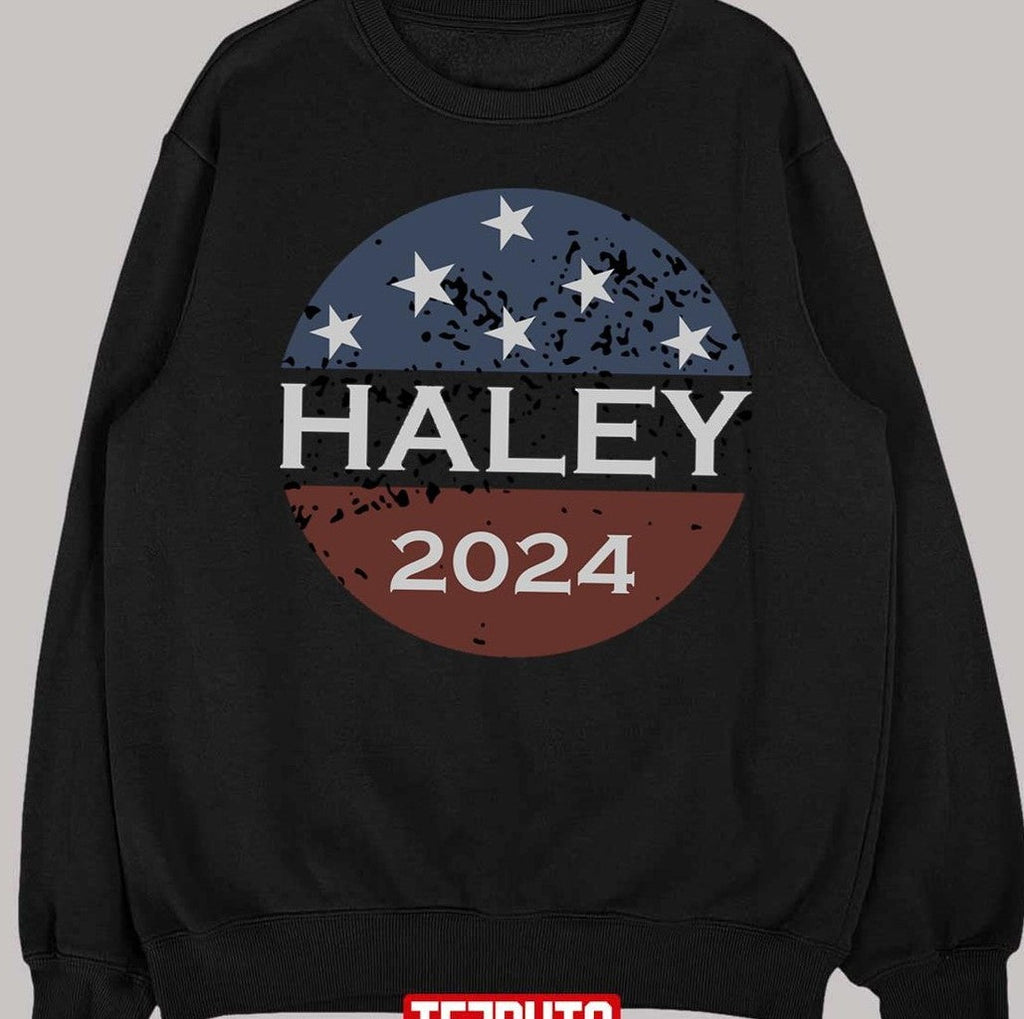 Nikki Haley 2024 Vintage President Distressed Usa Flag Button Unisex T-Shirt