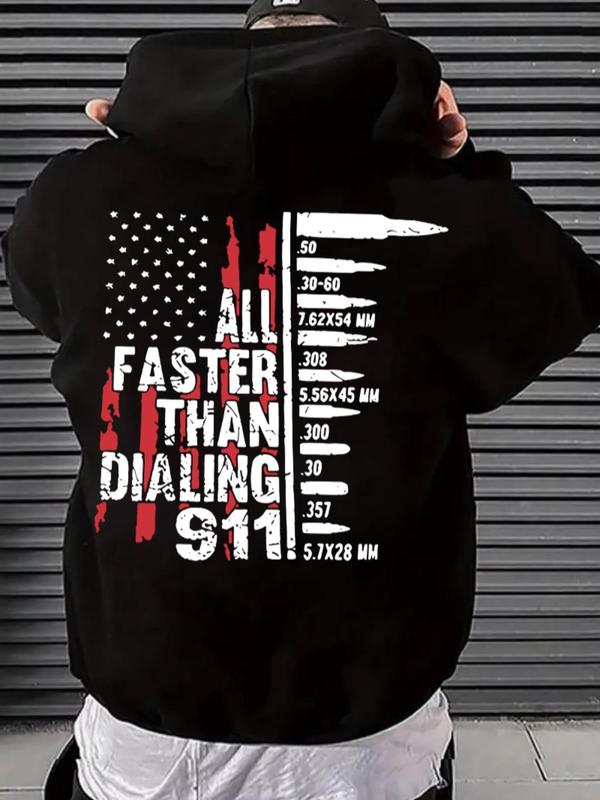 Men's Letter & Flag Print Drop Shoulder Graphic Hoodie, Casual Regular Fit Drawstring Sweatshirt for Holiday Wear, Spring & Fall FashionÂ 