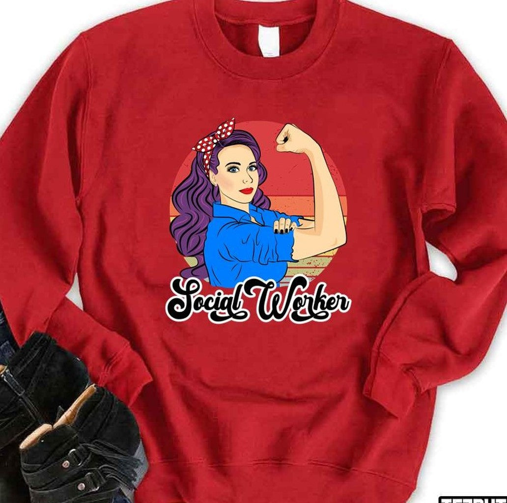 Social Worker Female Vintage Caseworker Strong Woman Sweatshirt