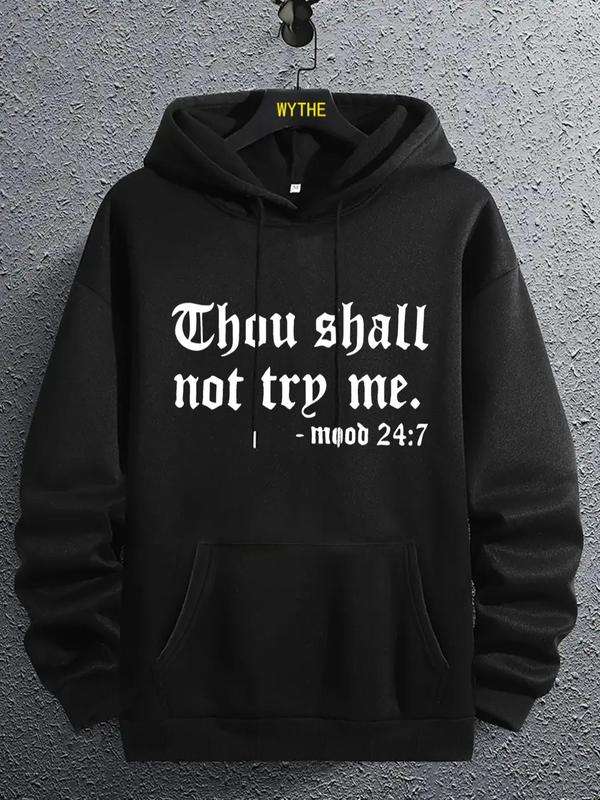 Men's Letter Print Drop Shoulder Essentials Hoodie, Pocket Drawstring Sweatshirt for Versatile Men's Fashion, Outfit for Spring & FallÂ 