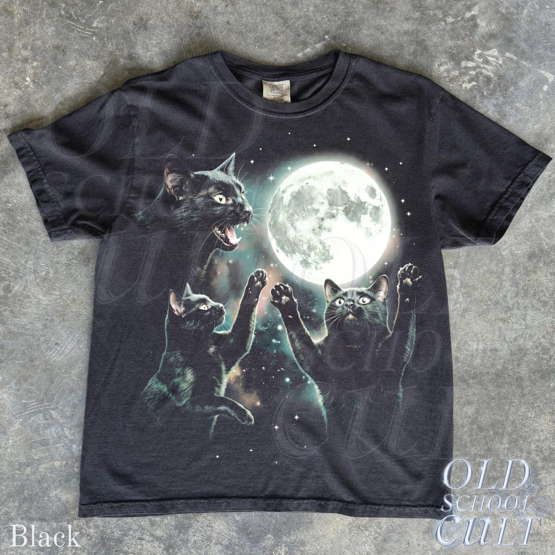 Vintage Black Cat Moon Celestial Cat Lover Tee Spooky Gothic Kitty (1)