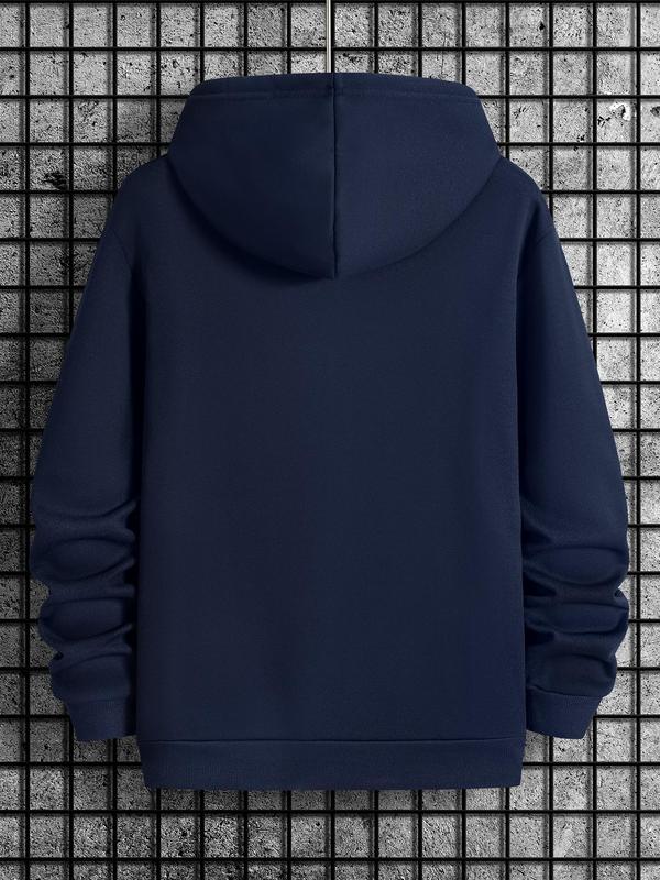 Men's Letter Print Drawstring Pocket Hoodie, Essentials Sweatshirt, Long Sleeve Regular Fit, Men's Clothing for Going OutÂ 