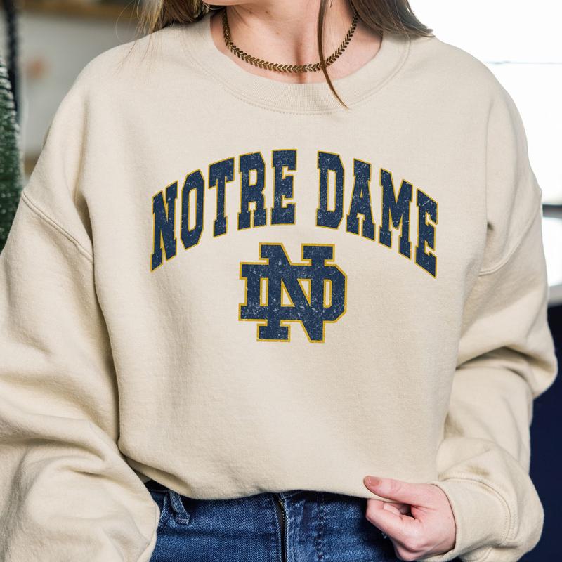 Notre Dame Fighting Irish Vintage NCAA Sweatshirt, University Sport Shirt, Gift for Men, Girls Crewneck, Cotton Sweater, Classic Comfort Style