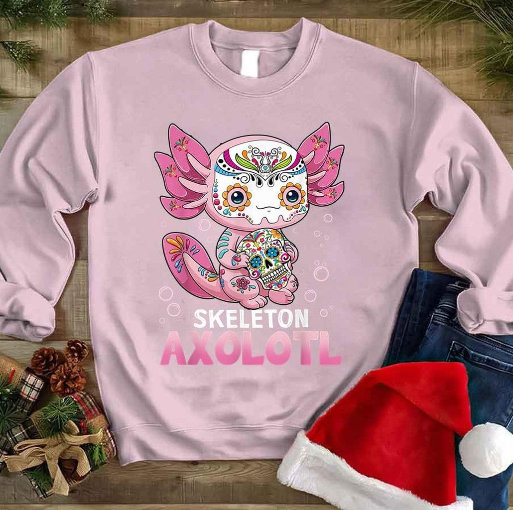 Pink Skeleton Axolotl Sugar Skull Axolotl Halloween Costume Unisex Sweatshirt