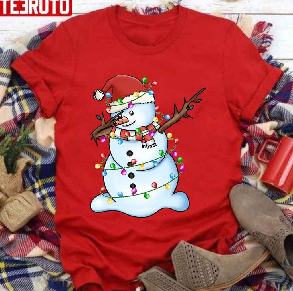 Art Snowman Christmas Lights Santa Dabbing Through The Snow Unisex Sweatshirt