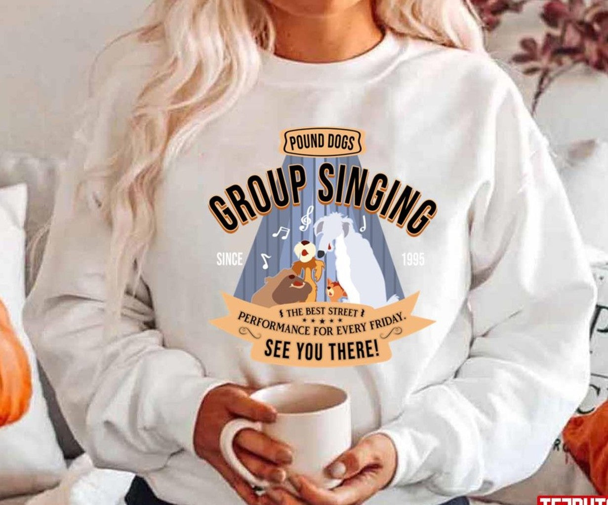 Pound Dogs Group Singing Lady And The Tramp Unisex Hoodie