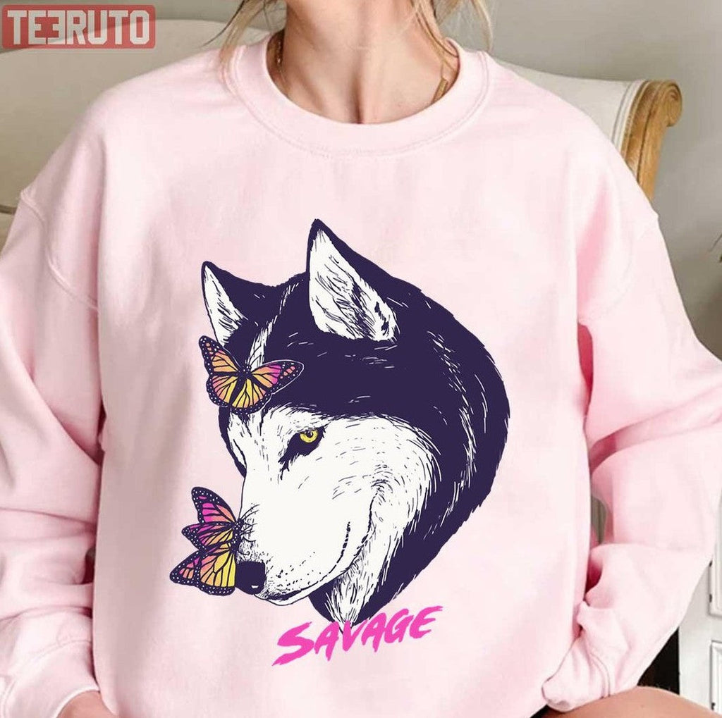 Savage Af Wolf Butterflies Unisex T-Shirt