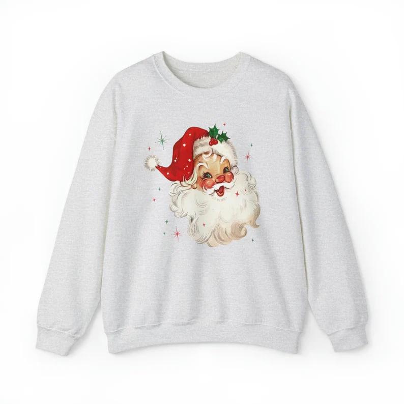 Retro Santa Crewneck Sweatshirt, Vintage Santa Claus Sweater, Festive Holiday Shirt, Classic Christmas Hoodie, Ugly Xmas Sweater