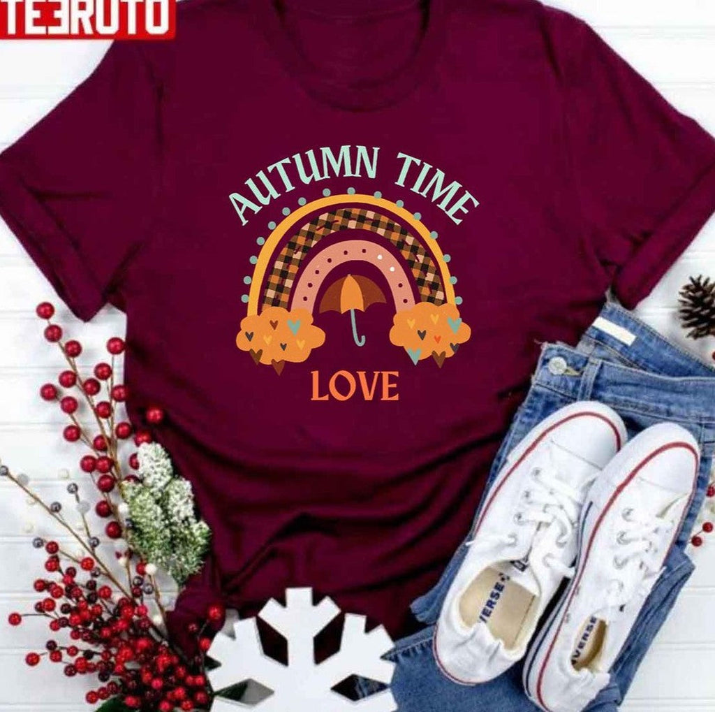 Autumn Time Love Orange Buffalo Pattern Rainbow Unisex T-Shirt