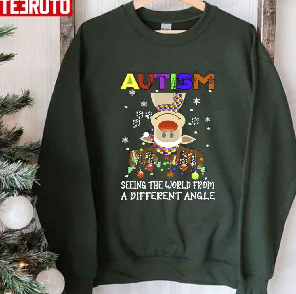 Reindeer Autism Seeing The World From A Different Angle Christmas Unisex Sweatshirt