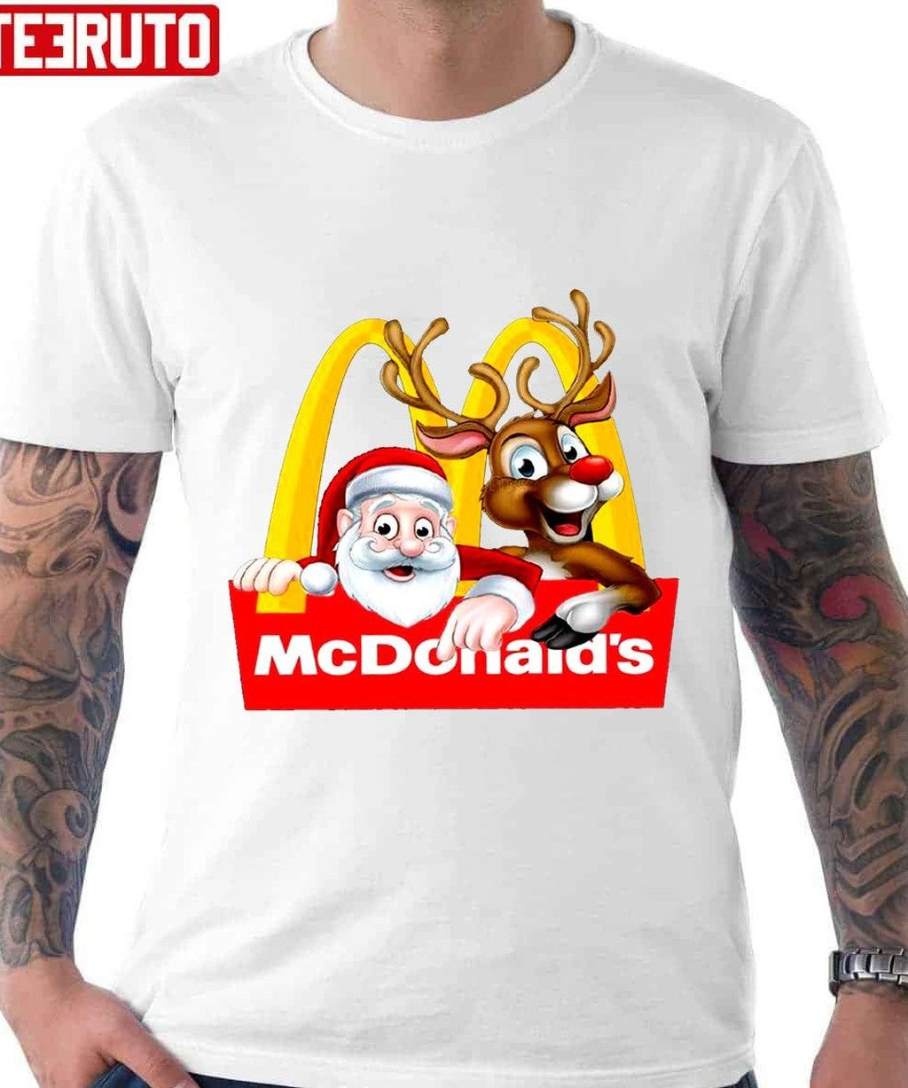 Santa Reindeer McDonalds Merry Christmas Unisex T-Shirt