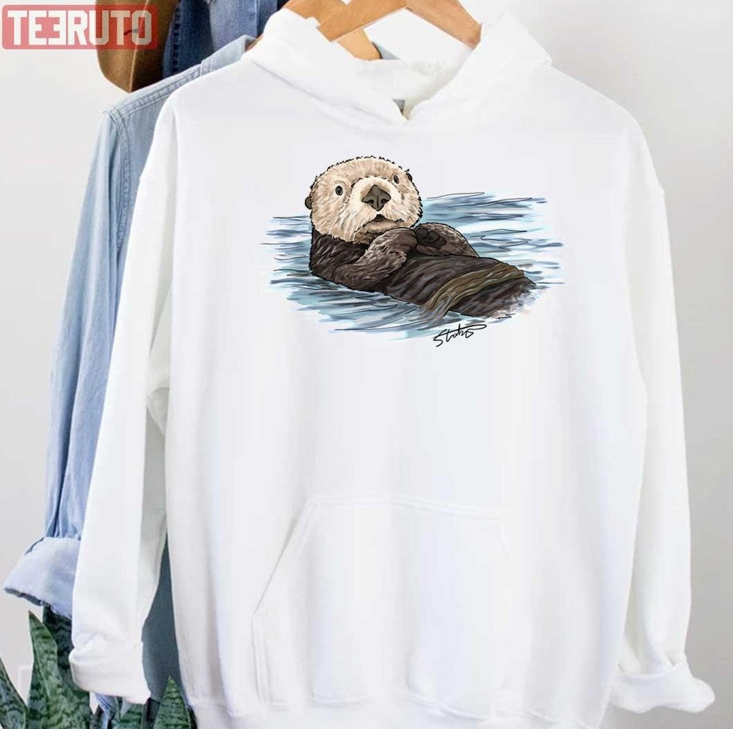 Sea Otter Sketch Aesthetic Art Unisex Hoodie