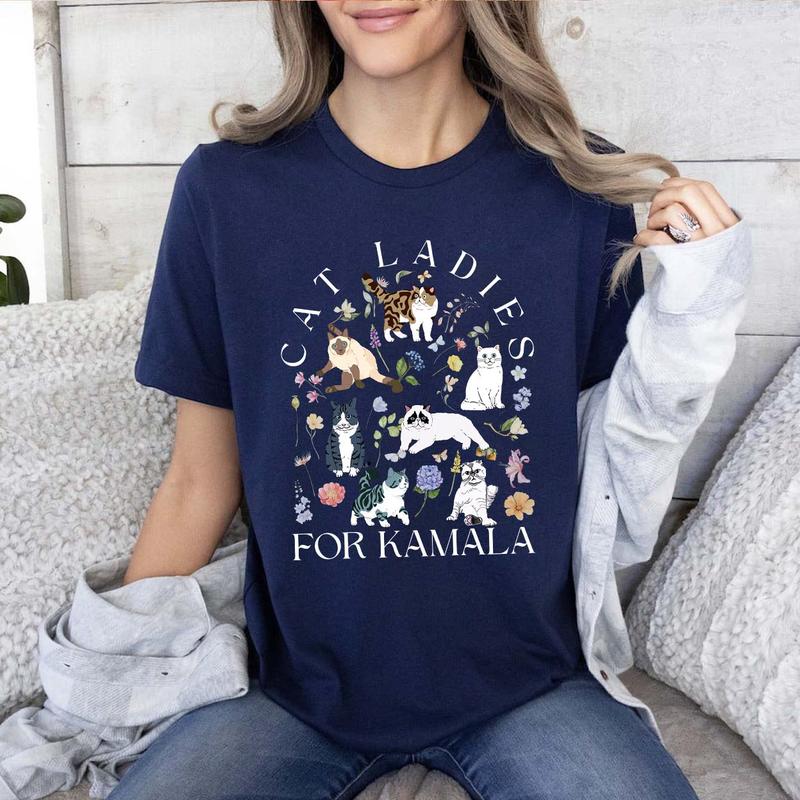 Cat Ladies for Kamala Shirt, Cottagecore Kittens Kamala Harris Voting 2024 Presidential Election Cat Person Political T-shirt