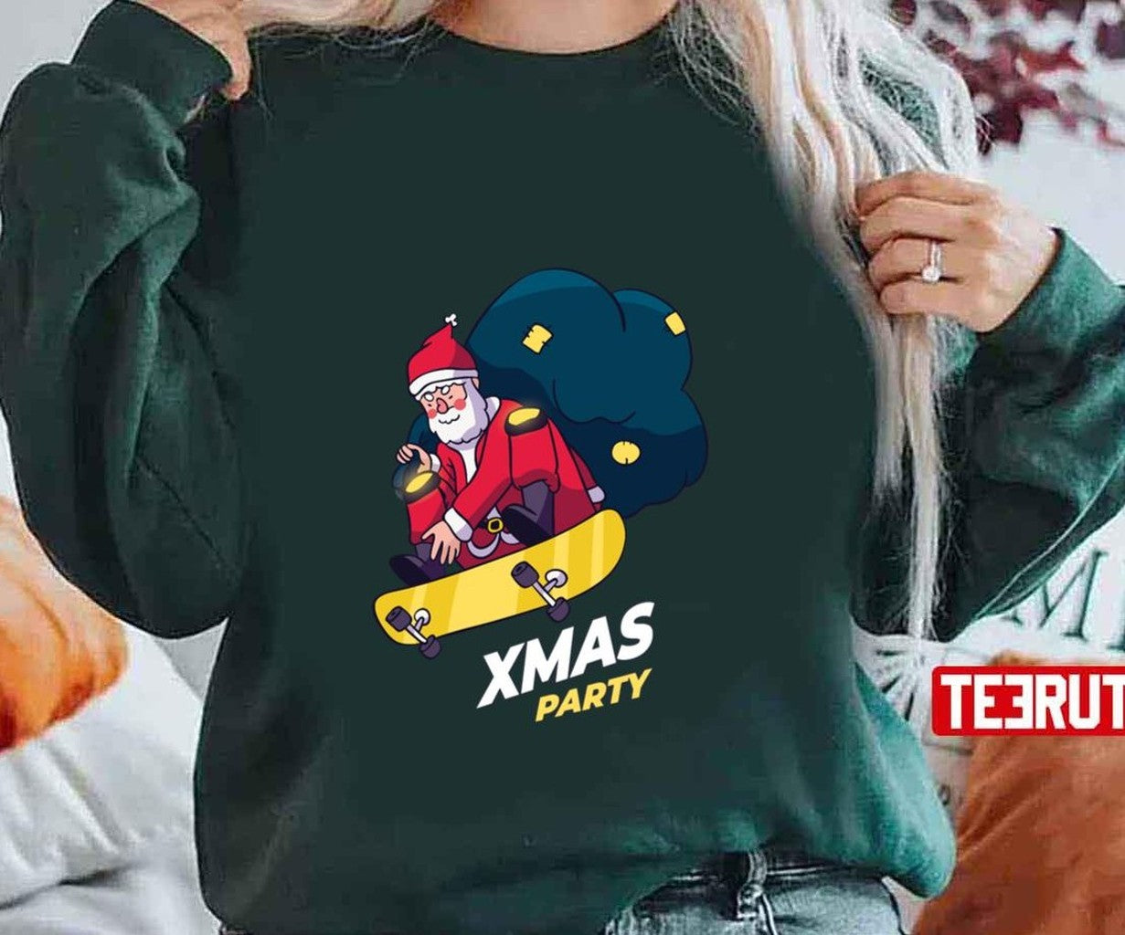 Santa Claus Skateboars Merry Christmas Party 1 Unisex Sweatshirt