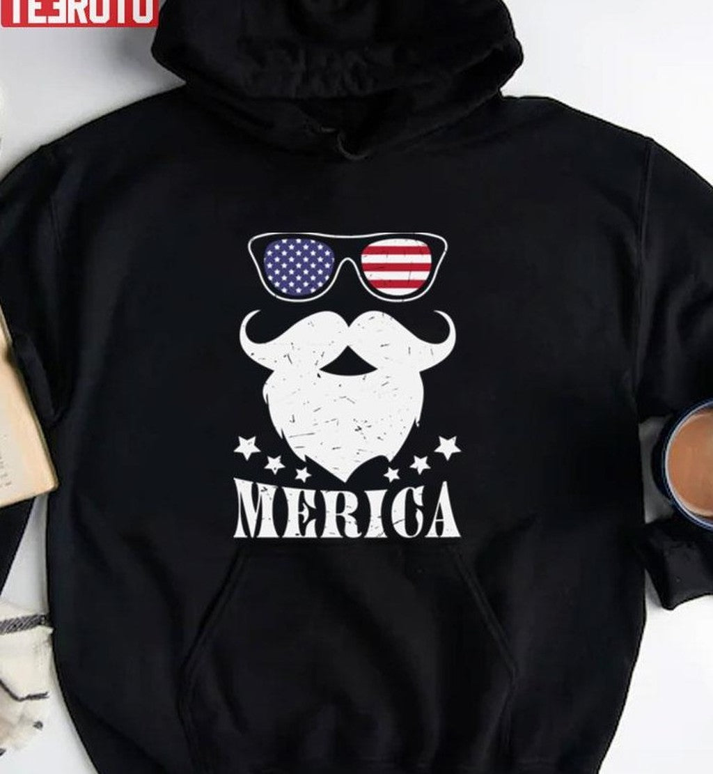 Santa Merica America Flag Glasses Mustache Unisex Sweatshirt