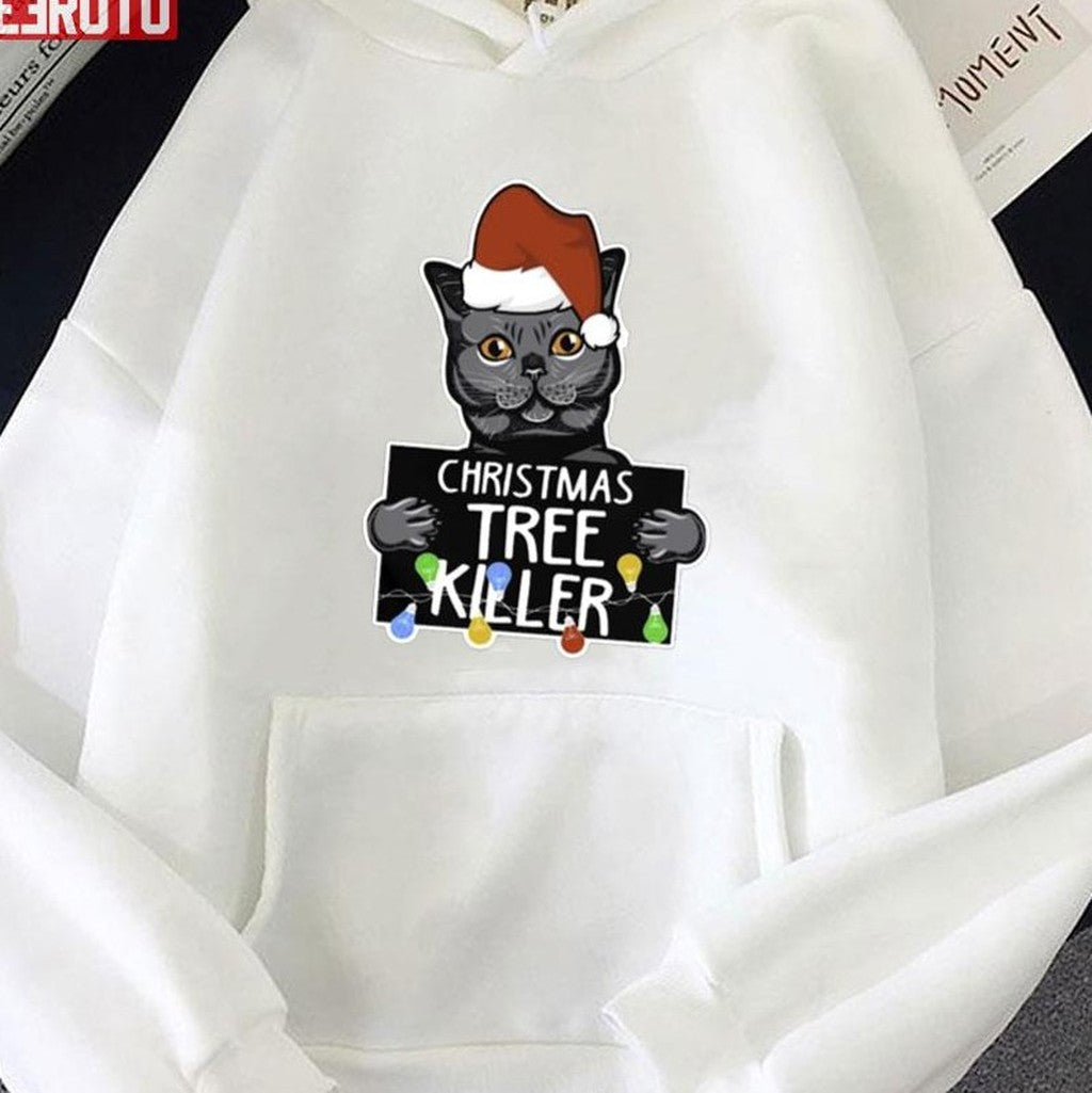 Santa Black Cat Christmas Tree Killer Mugshot Unisex Sweatshirt