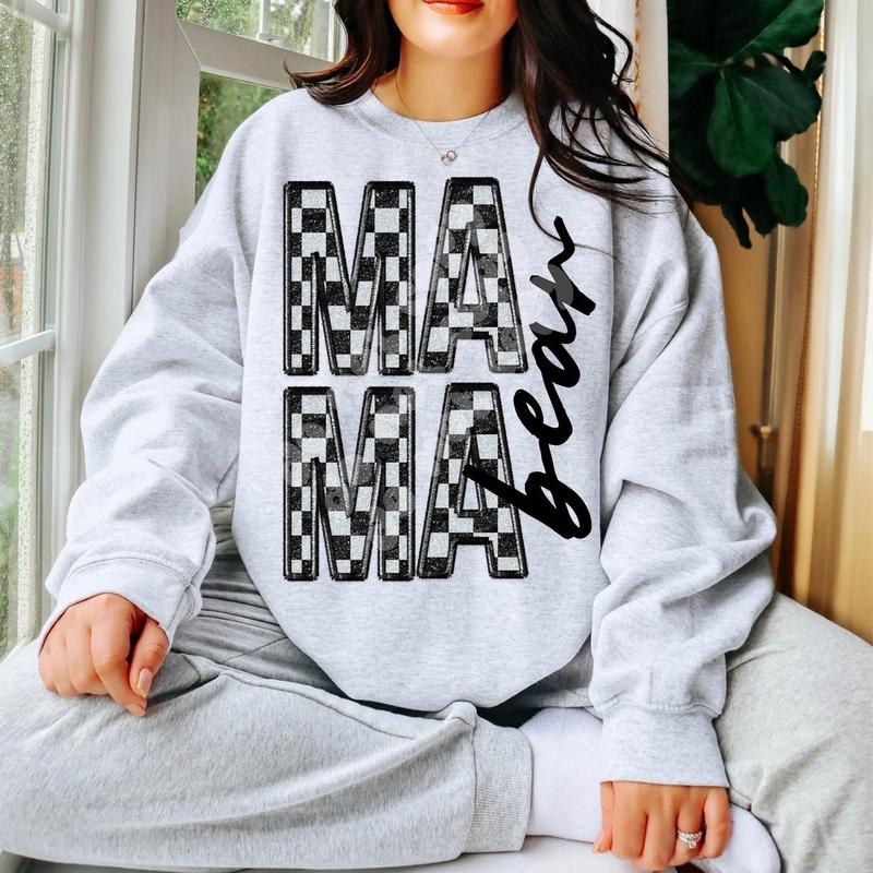 Checkered Mama Bear Sweatshirt - Ash Grey - Sublimation - Valentineâ€™s Day - Unisex Jersey Sweatshirt