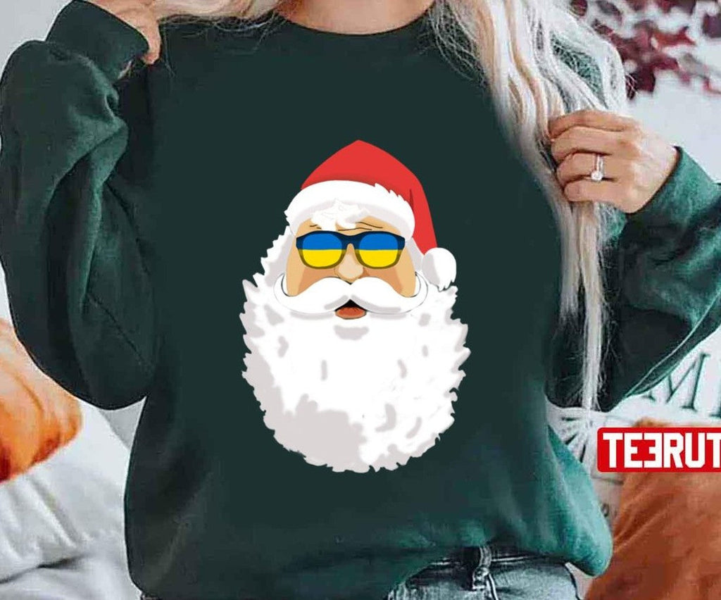 Santa Patriotic Ukraine Sunglasses Christmas Unisex Sweatshirt