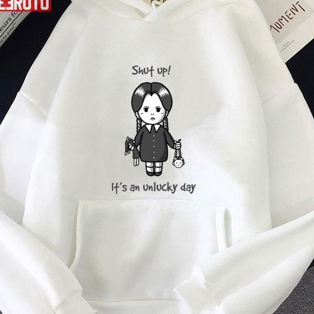 Shut Up It's An Unlucky Day Wednesday Addams ChibiUnisex Hoodie