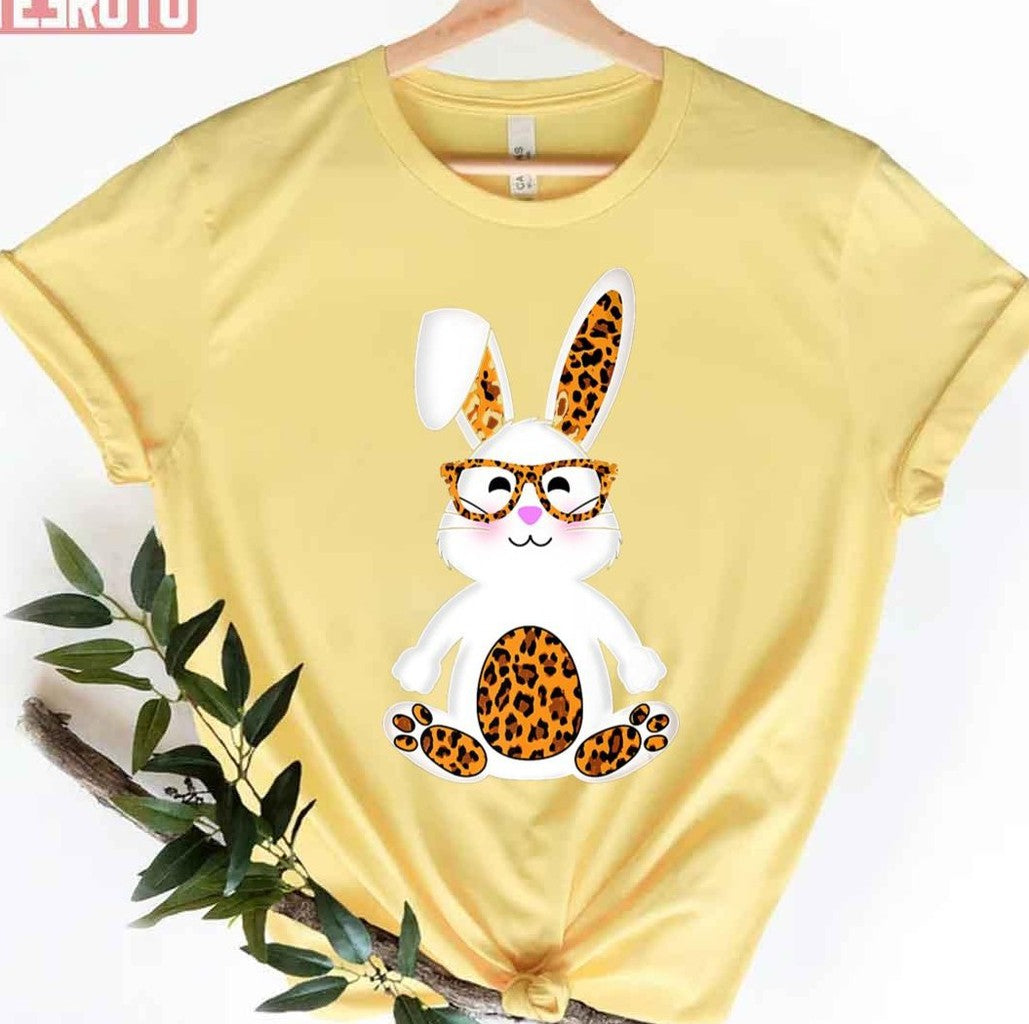 Rabbit With Sunglasses Leopard Cute Easter Egg Women T-Shirt