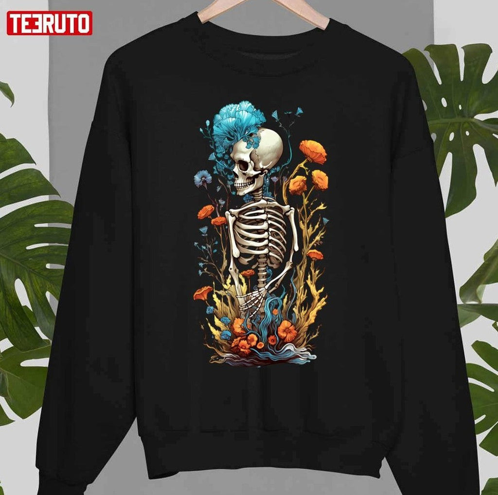 Skeleton With Spring Botanicals Halloween Unisex Sweatshirt