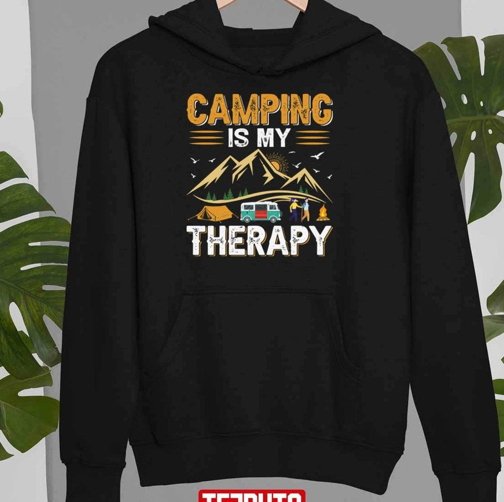 Retro Camping Is My Therapy Camping Funny Quote Unisex Sweatshirt