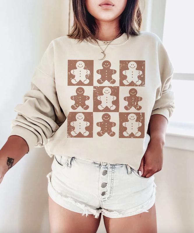 Retro Checkered Gingerbread Man ShirtSweatshirtHoodie, Vintage Crewneck, Gift For Xmas, Cotton, Womenswear Tops