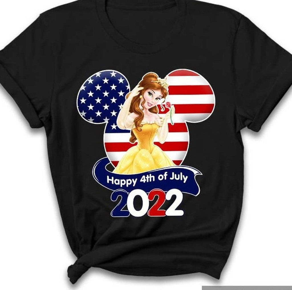 Belle Princess Flag 4th Of July Colorful Star War Graphic Cartoon Unisex Cotton S Clothing Men Women Kid
