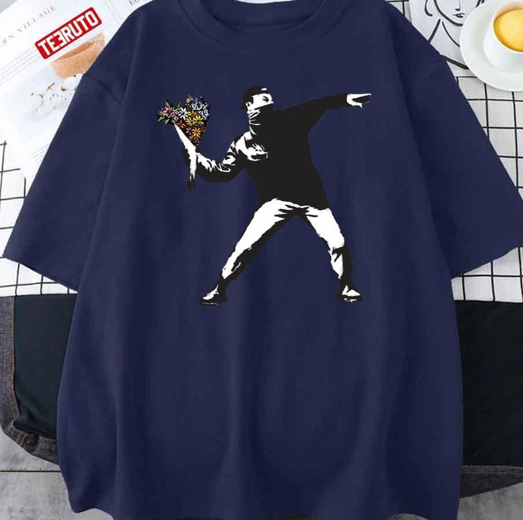 Banksy Graffiti Protest Anarchist Throwing Flowers Art Unisex Sweatshirt