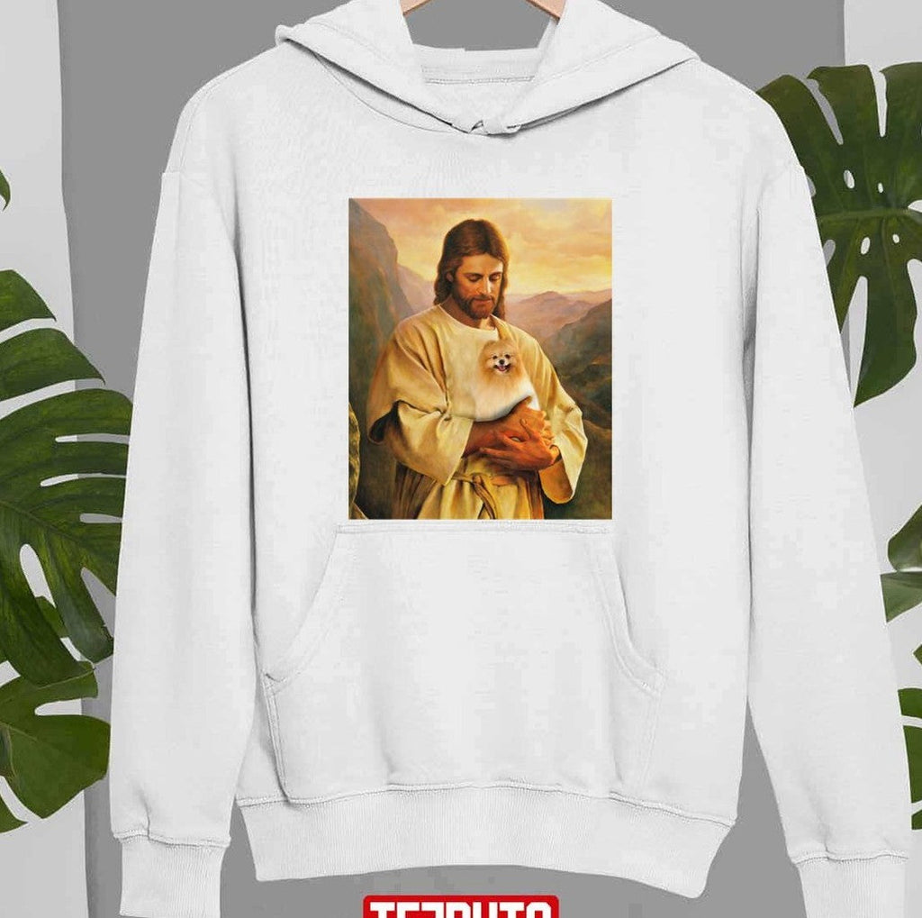 Pomeranian Dog And Jesus Lover Funny Graphic Unisex Sweatshirt