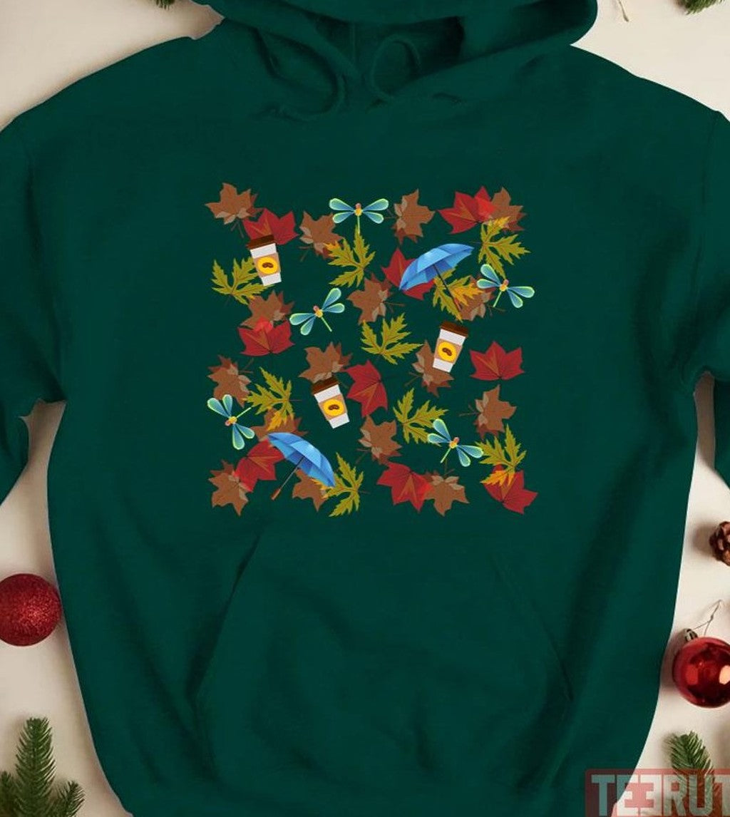 Autumn Leaves Umbrellas Coffee Cups Fireflies Gilmore Pattern Gilmore Girls Unisex Sweatshirt
