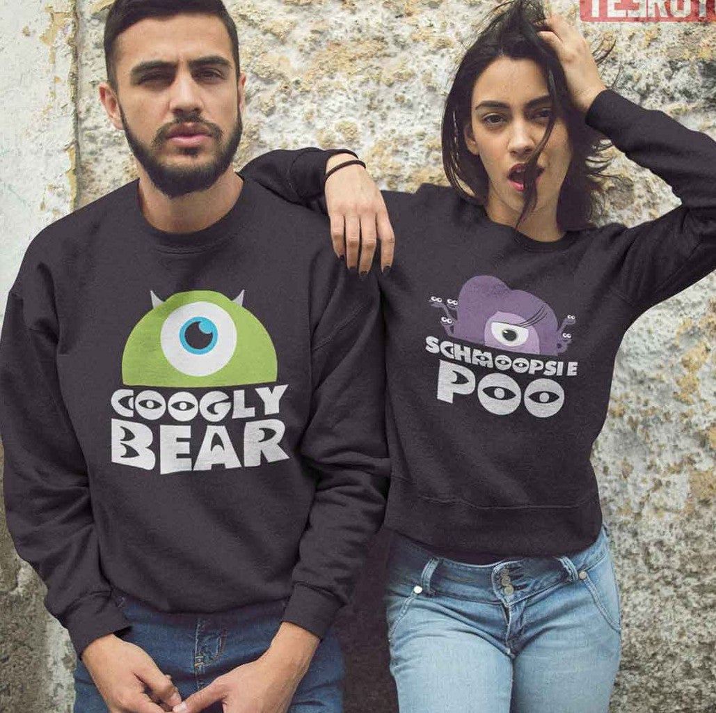 Schmoopsie Poo Googly Bear Monsters Inc Mike Wazowski Valentine Matching Couple Sweatshirt