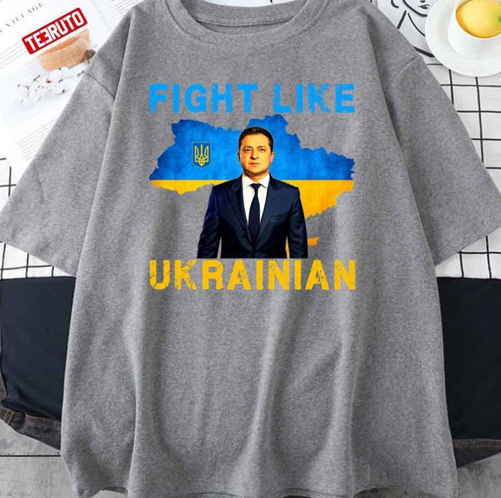 Sunflower Ukraine Zelensky Fight Like A Ukrainian Green C  Slava Ukrayini Unisex T-Shirt