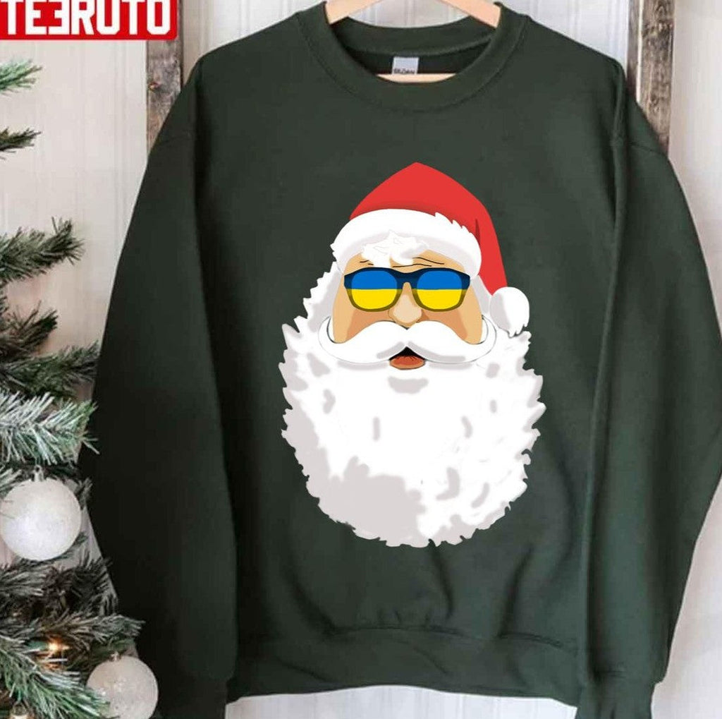 Santa Patriotic Ukraine Sunglasses Christmas Unisex Sweatshirt